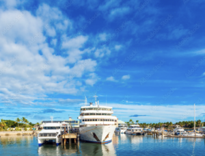 Boats in the port of Denarau on Nadi, Fiji’s largest island