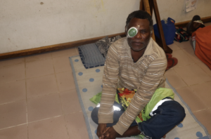 Man with eyepatch after cataract surgery
